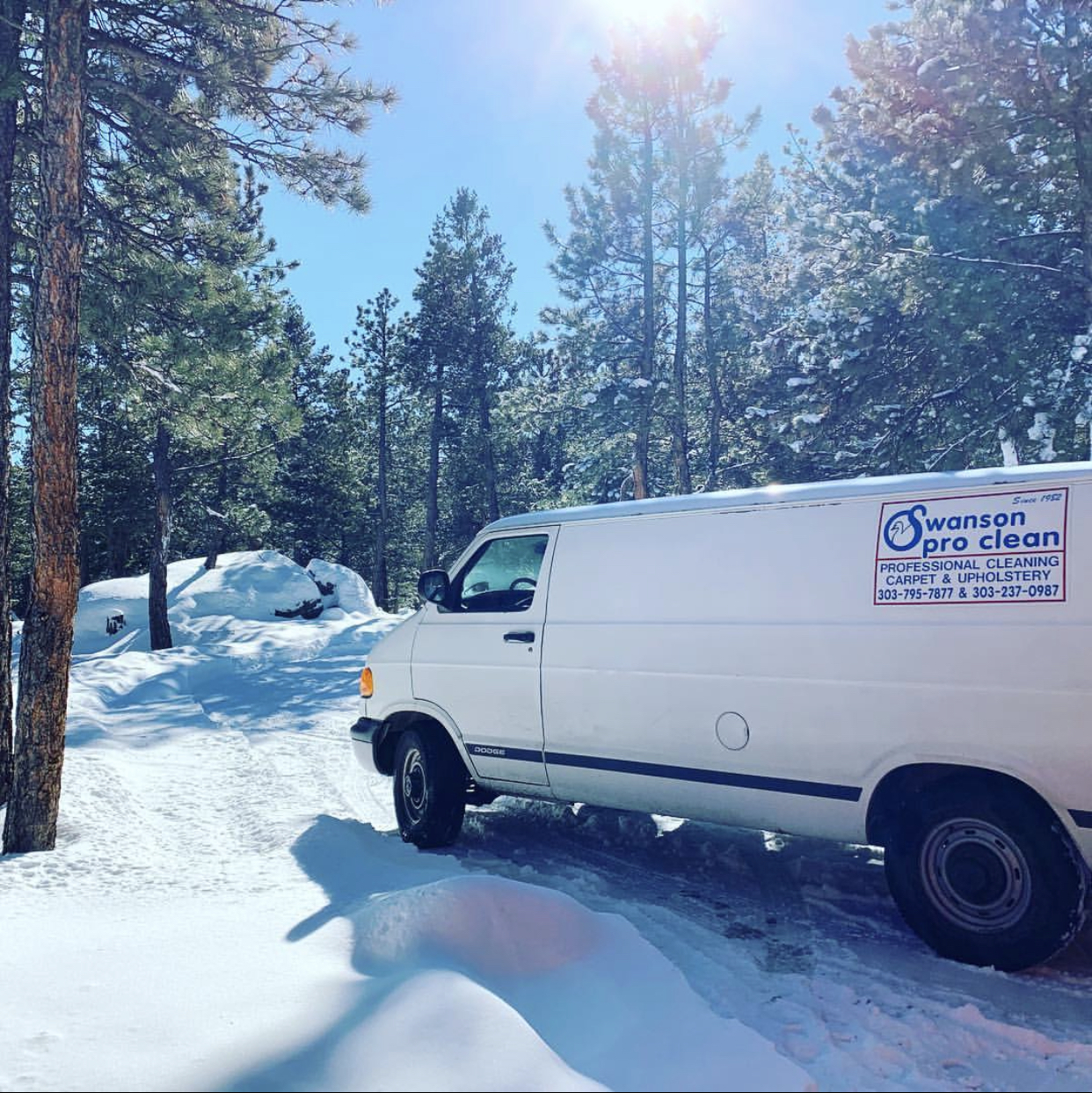 winter cleaning white swanson pro clean van in snow.